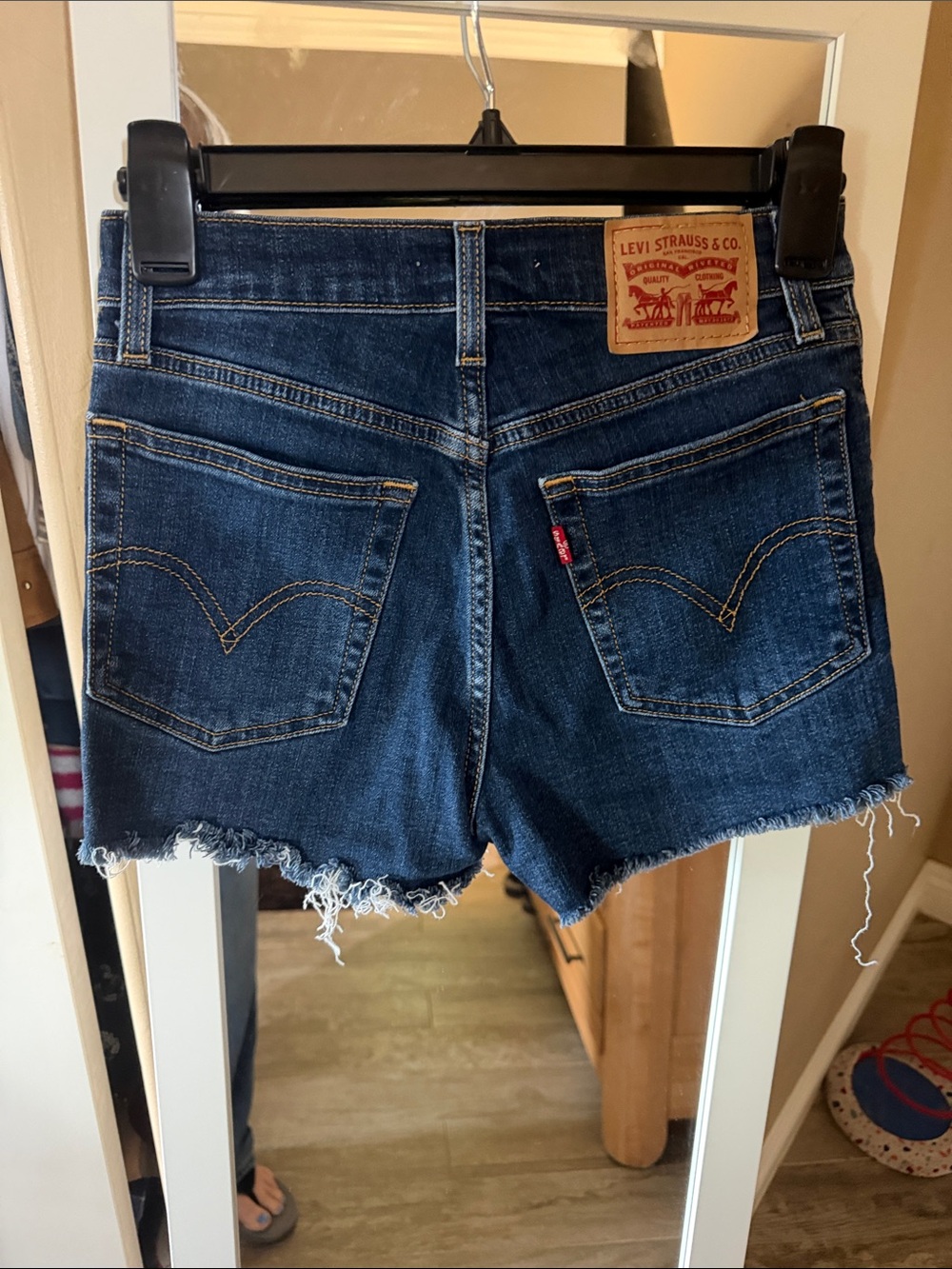 Levi's Dark Blue Denim Cutoff Shorts with Frayed Hem